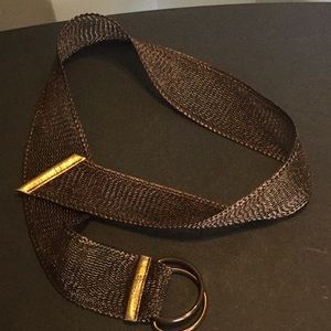 Chico's Dark Brown Woven D-Ring Belt with Gold-Tone Hardware